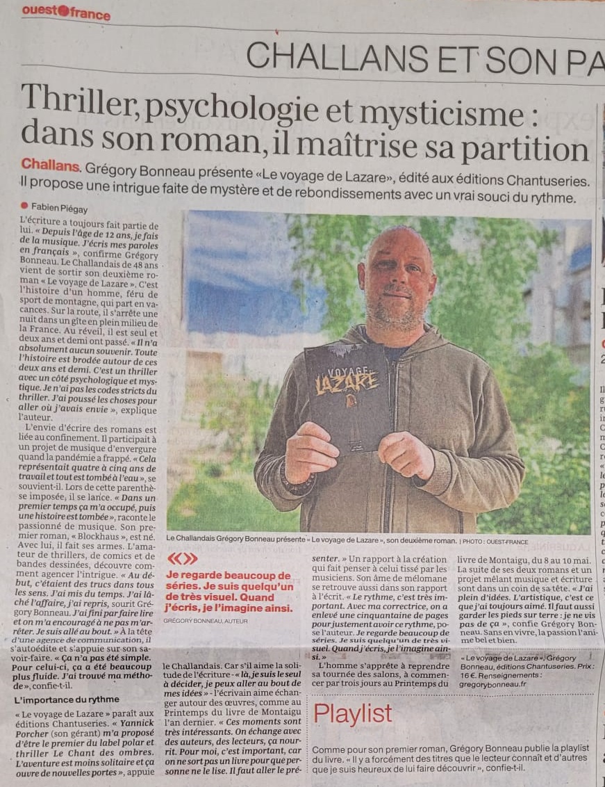 Grégory Bonneau dans Ouest-France : un thriller entre psychologie et mysticisme